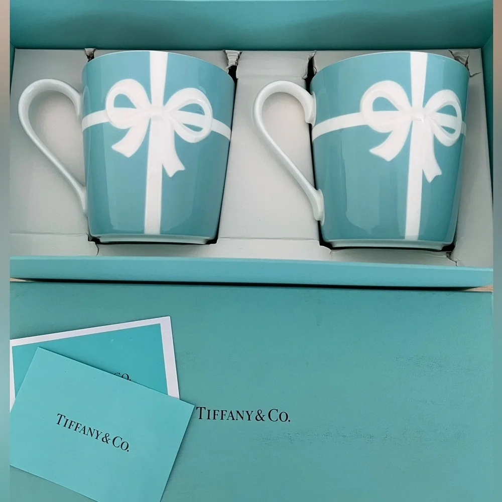 Tiffany & Co. Blue and White Ribbon Mug Set,Box,cards,Collectible Retired BNWOT - Picture 10 of 15